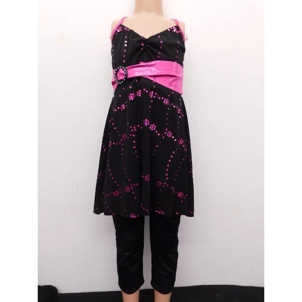 Pre-Owned Dance Costume Weissman 4556 Medium Child Pink Dress Jazz Sequin